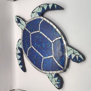 Oceanic Blue Mosaic Sea Turtle Art Piece 12" X 14"